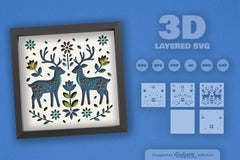 Reindeer Folk Art Papercut Shadow Box SVG Bundle - CraftNest - Digital Crafting and Art
