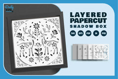 Reindeer Folk Art White Papercut Shadow Box SVG Bundle - CraftNest - Digital Crafting and Art