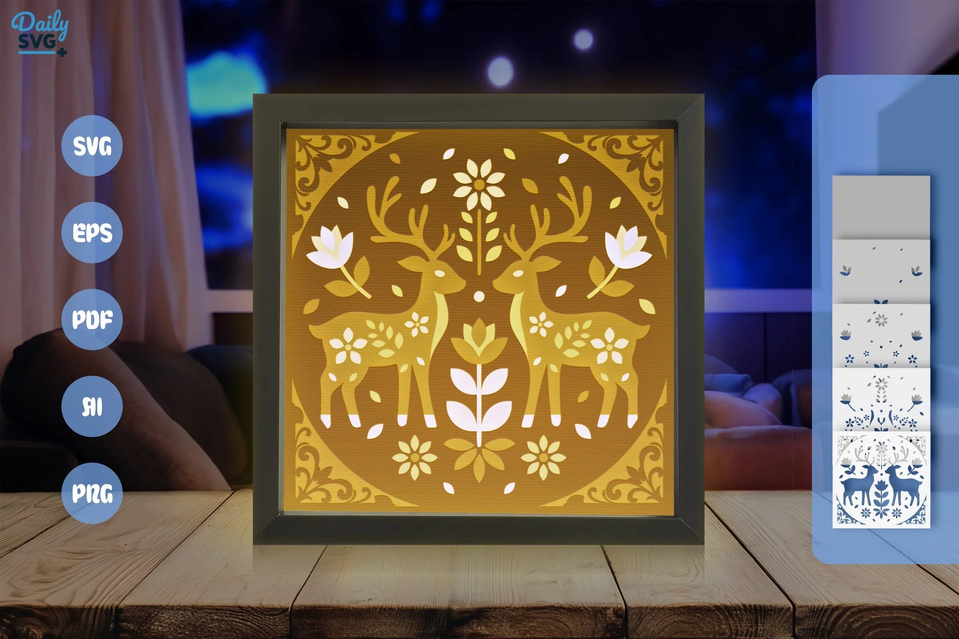 Reindeer Folk Art White Papercut Shadow Box SVG Bundle - CraftNest - Digital Crafting and Art