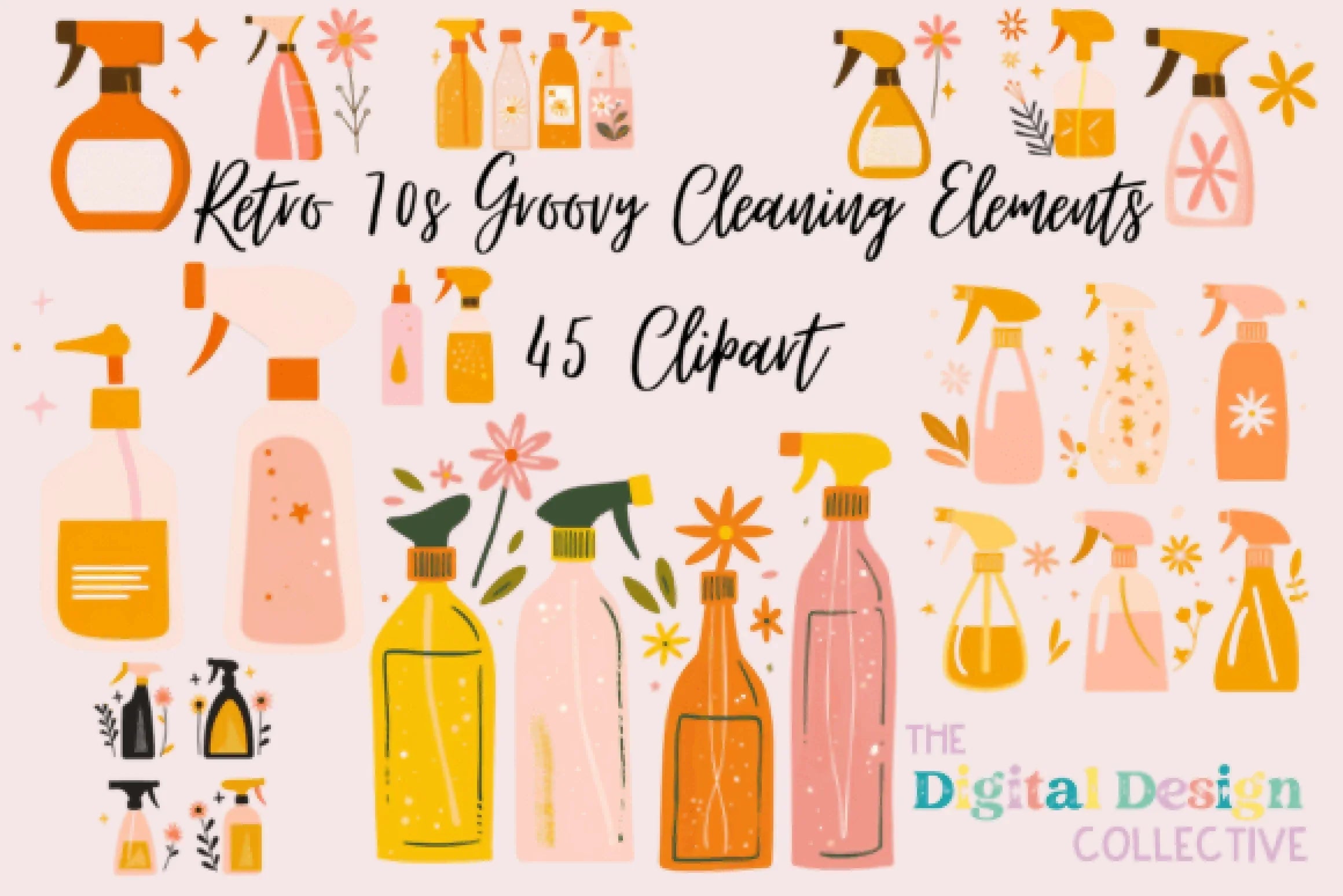 Retro 70s Groovy Cleaning Clipart Bundle - CraftNest - Digital Crafting and Art