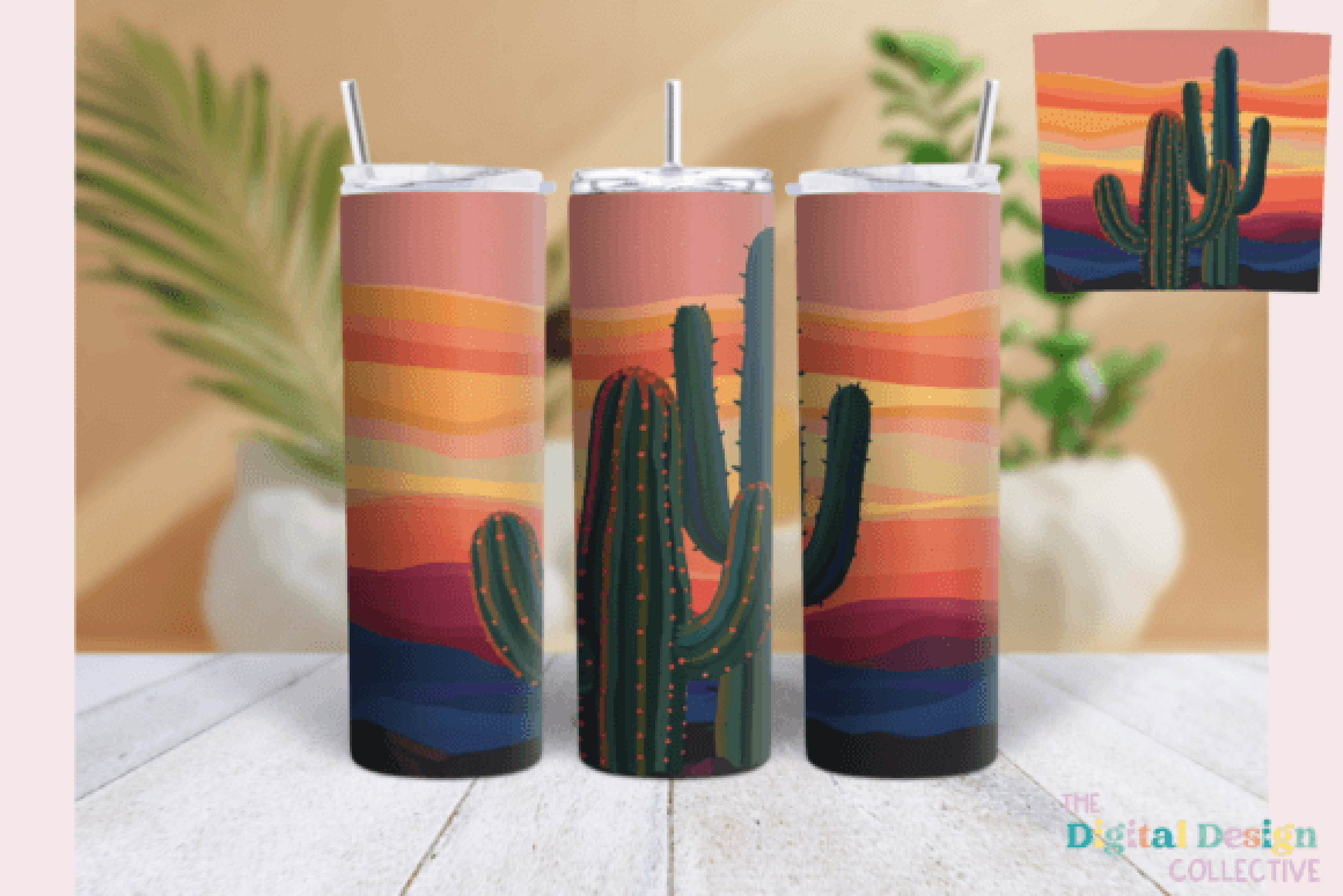 Retro Desert Cactus Western Tumbler Wrap Bundle