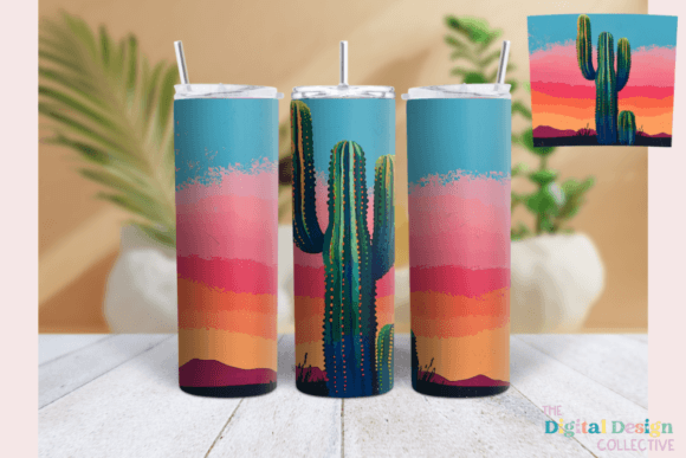 Retro Desert Cactus Western Tumbler Wrap Bundle
