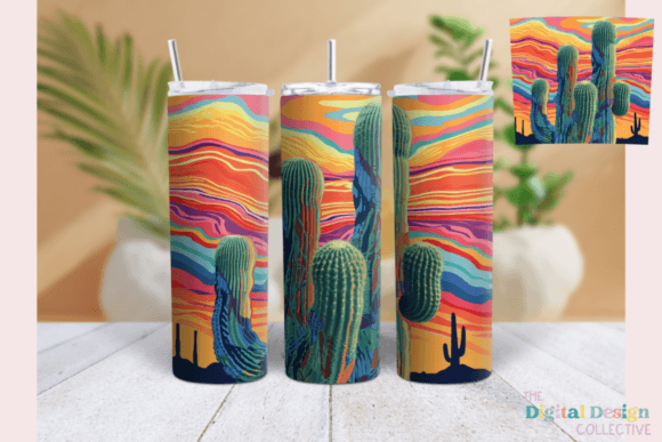 Retro Desert Cactus Western Tumbler Wrap Bundle