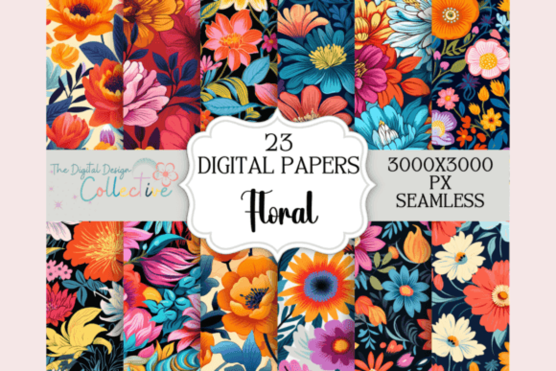 Retro Floral Seamless Digital Paper - CraftNest - Digital Crafting and Art