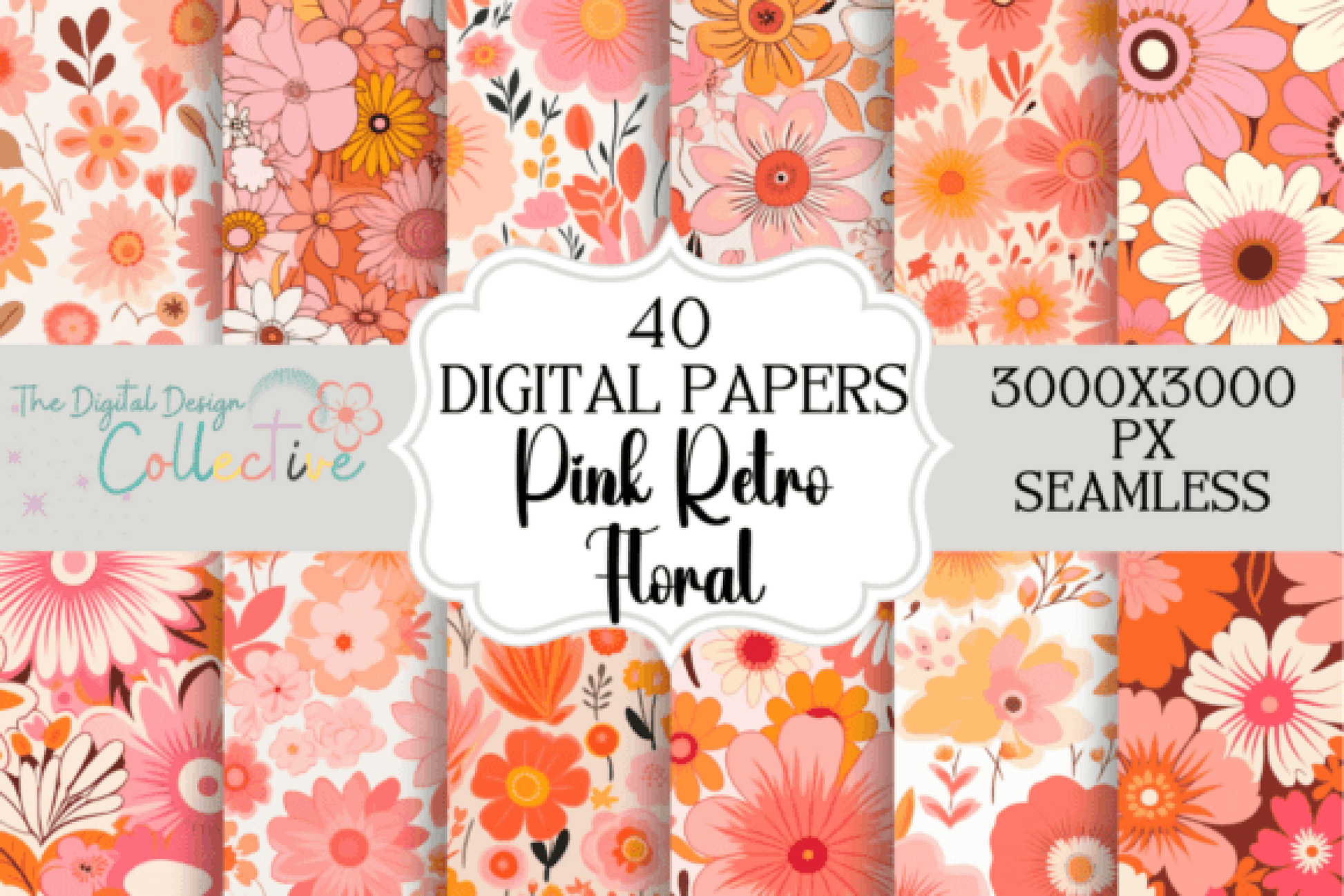 Retro Groovy Pink Flowers Seamless Digital Paper - CraftNest - Digital Crafting and Art