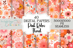 Retro Groovy Pink Flowers Seamless Digital Paper - CraftNest - Digital Crafting and Art