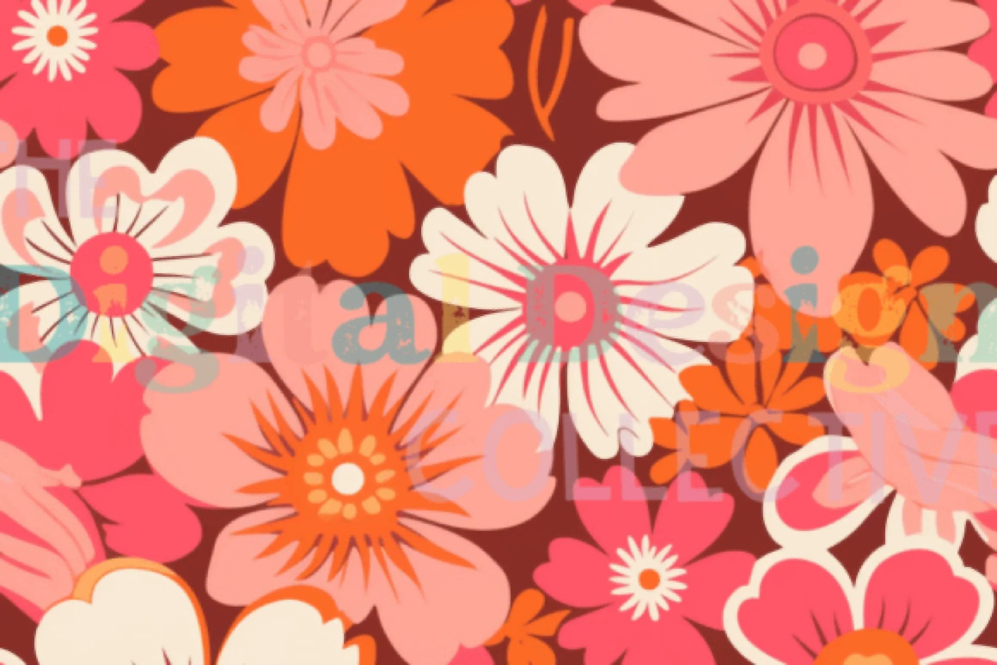 Retro Groovy Pink Flowers Seamless Digital Paper - CraftNest - Digital Crafting and Art
