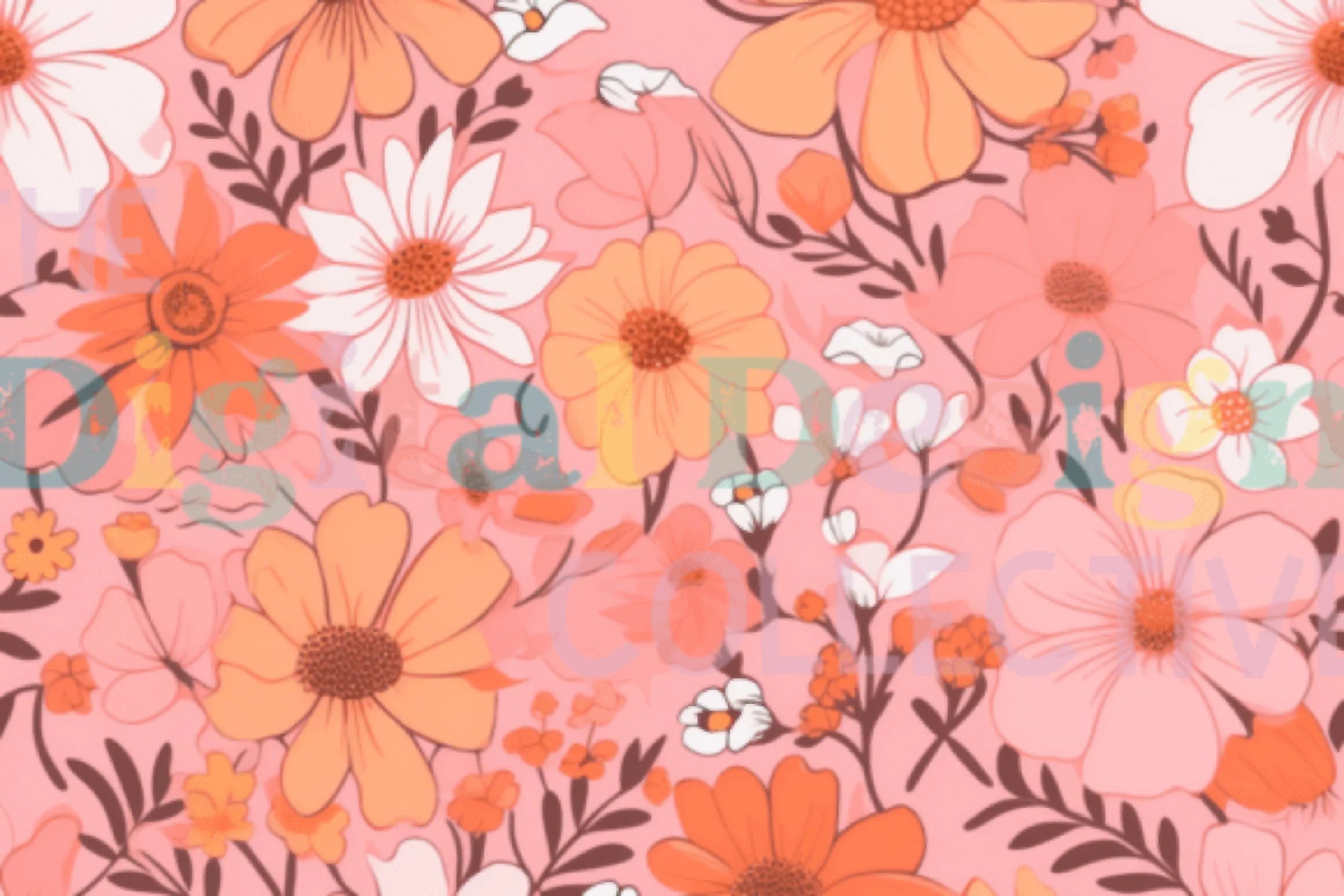 Retro Groovy Pink Flowers Seamless Digital Paper - CraftNest - Digital Crafting and Art