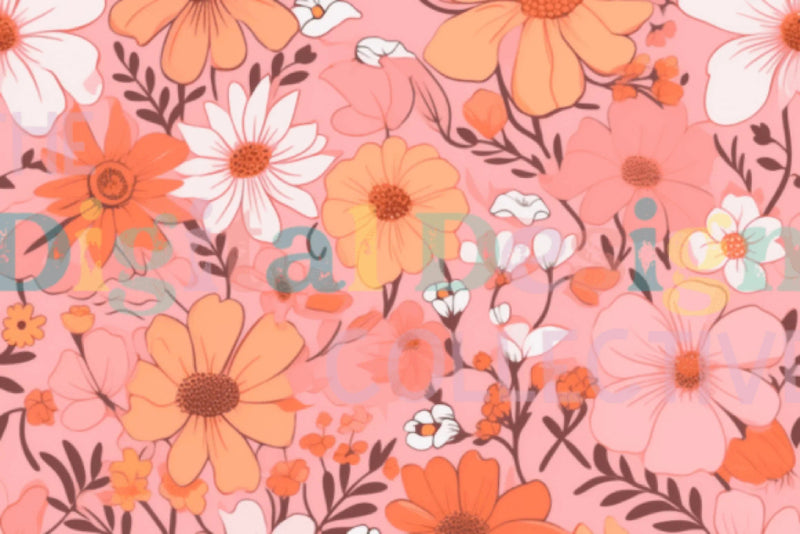 Retro Groovy Pink Flowers Seamless Digital Paper - CraftNest - Digital Crafting and Art