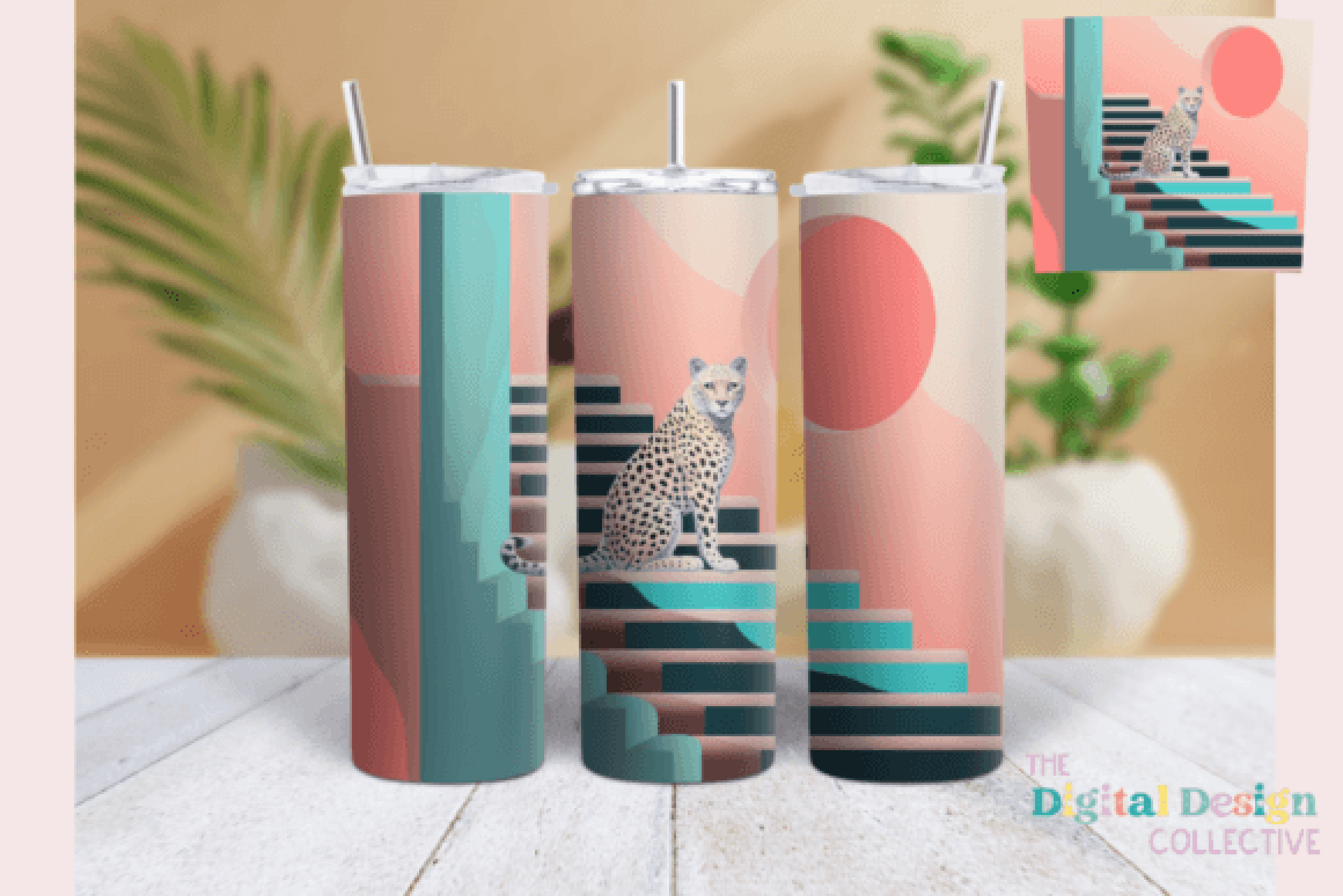 Midcentury Blue Leopard Tumbler Wrap Bundle - CraftNest - Digital Crafting and Art