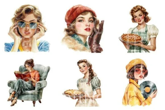 Retro Pin Up Girl PNGs: Vintage Women Clipart Bundle - CraftNest - Digital Crafting and Art
