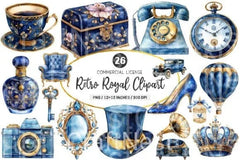 Retro Royal Blue and Gold Clipart Bundle - CraftNest - Digital Crafting and Art