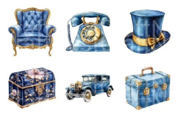 Retro Royal Blue and Gold Clipart Bundle - CraftNest - Digital Crafting and Art