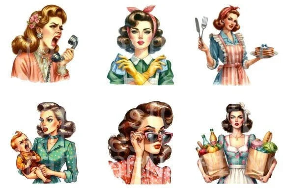 Retro Sarcastic Women Clipart Bundle - CraftNest - Digital Crafting and Art