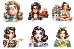 Retro Sarcastic Women Clipart Bundle - CraftNest - Digital Crafting and Art