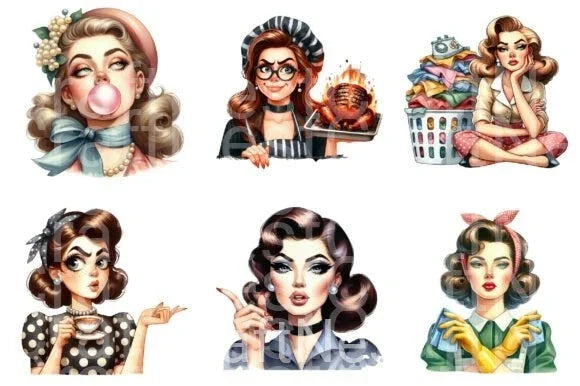Retro Sarcastic Women Clipart Bundle - CraftNest - Digital Crafting and Art