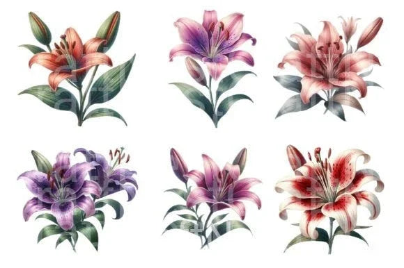 Retro Vintage Lilies Flower Clipart Bundle - CraftNest - Digital Crafting and Art