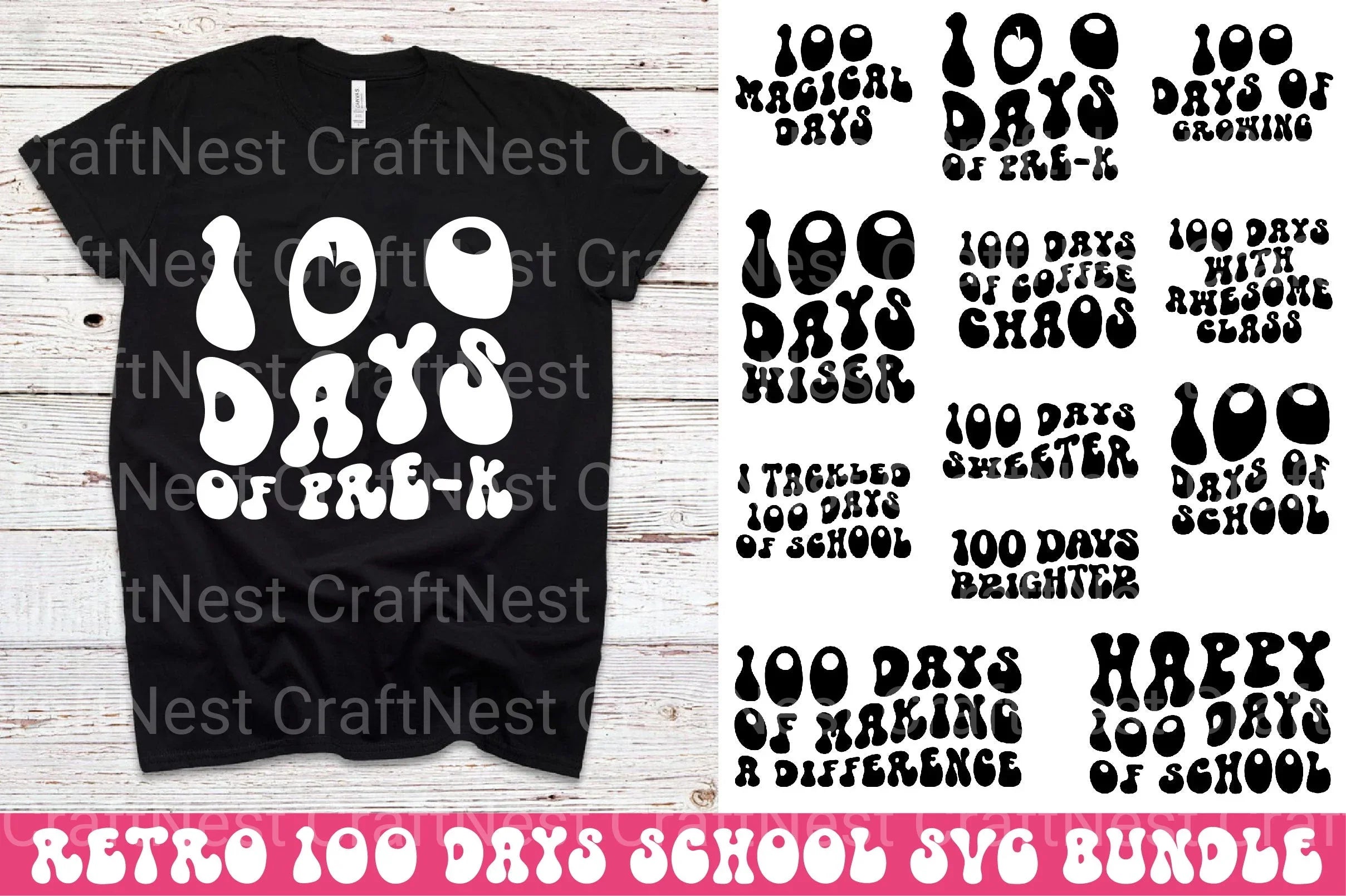 Retro 100 Days of School SVG Bundle