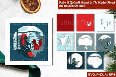 Retro Girl with Animal in Winter Forest 3D Shadow Box SVG Bundle - CraftNest - Digital Crafting and Art