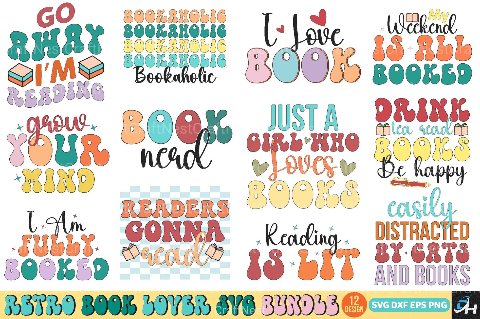 Retro Book Lover Bundle - CraftNest - Digital Crafting and Art