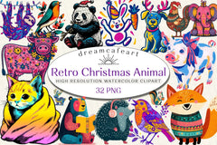 Retro Christmas Animal Clipart Bundle - CraftNest - Digital Crafting and Art