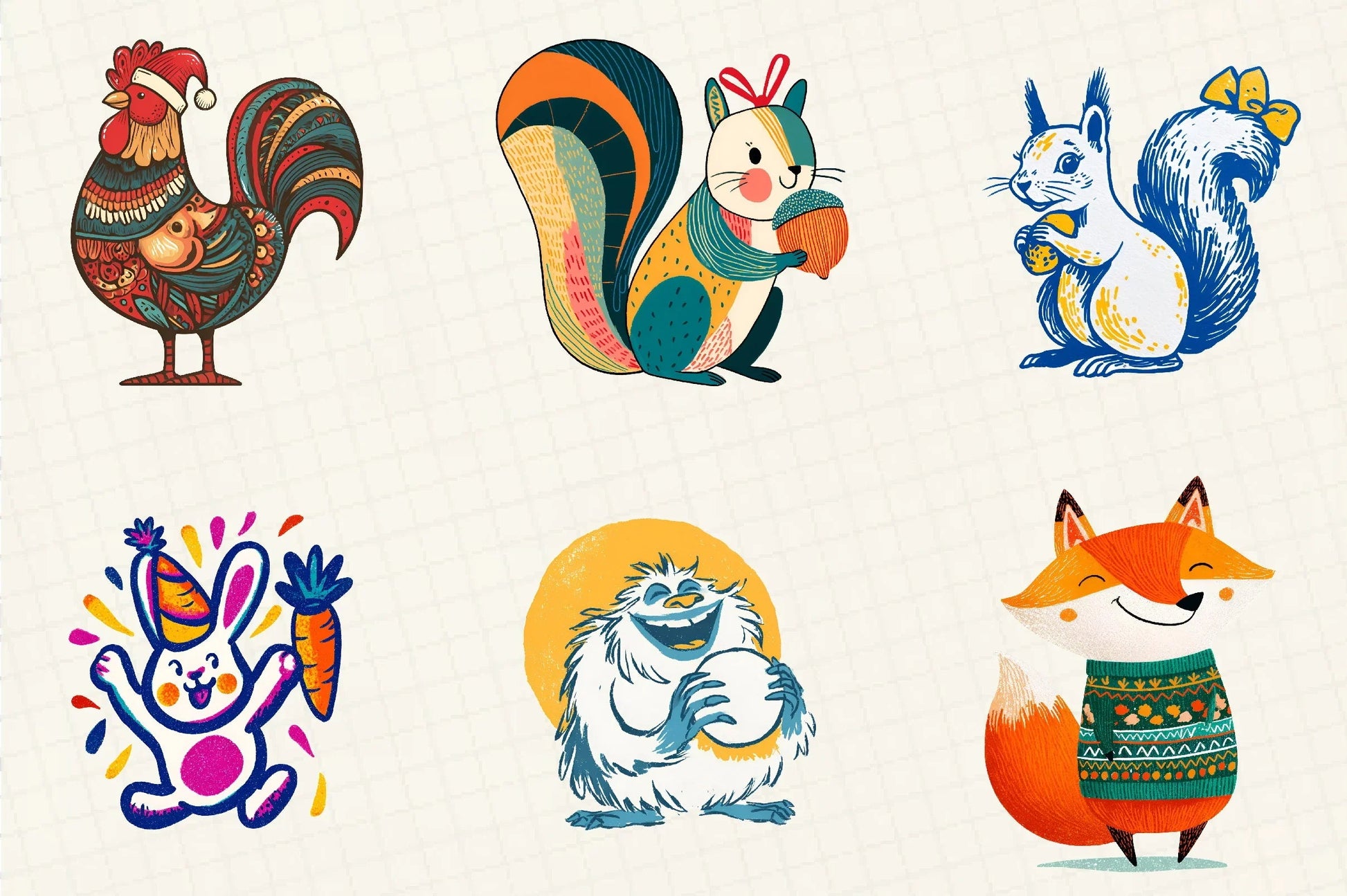 Retro Christmas Animal Clipart Bundle - CraftNest - Digital Crafting and Art