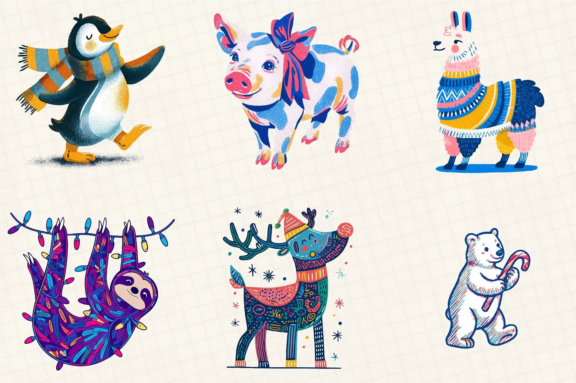 Retro Christmas Animal Clipart Bundle - CraftNest - Digital Crafting and Art