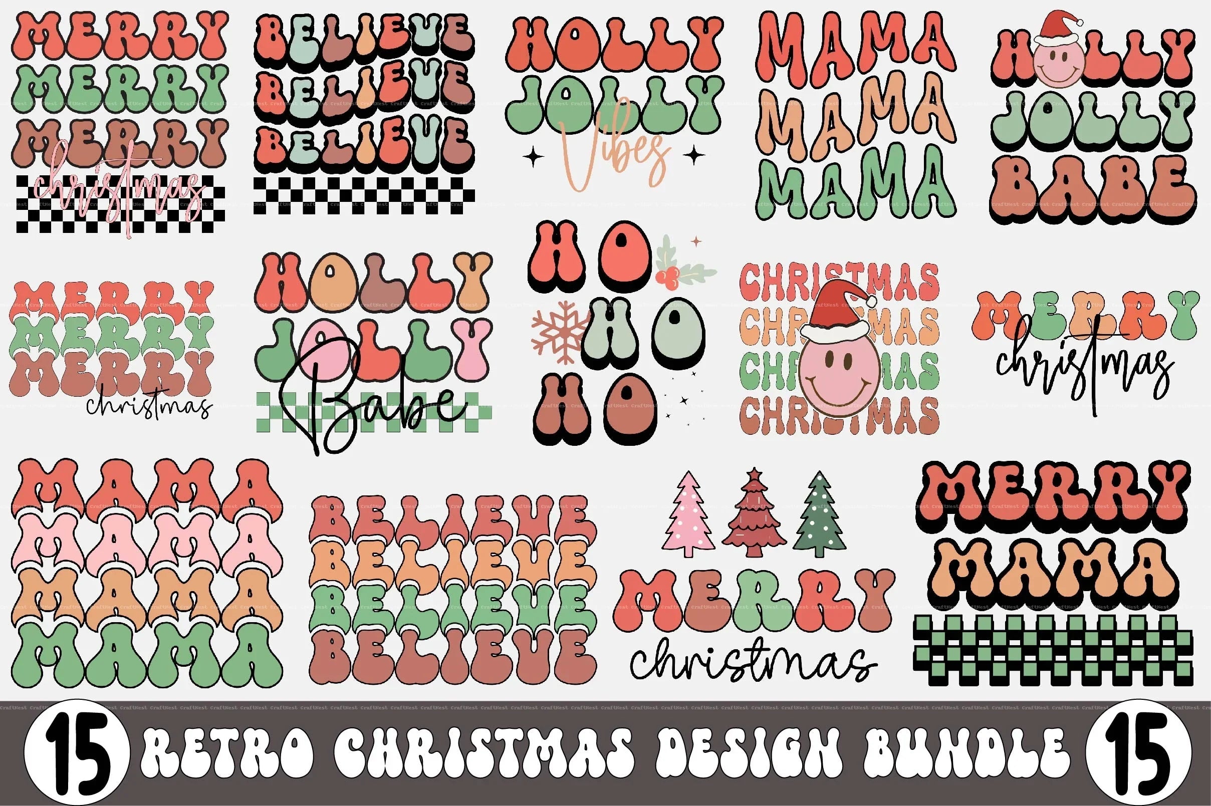 Retro Christmas Design SVG Bundle 2 - CraftNest - Digital Crafting and Art