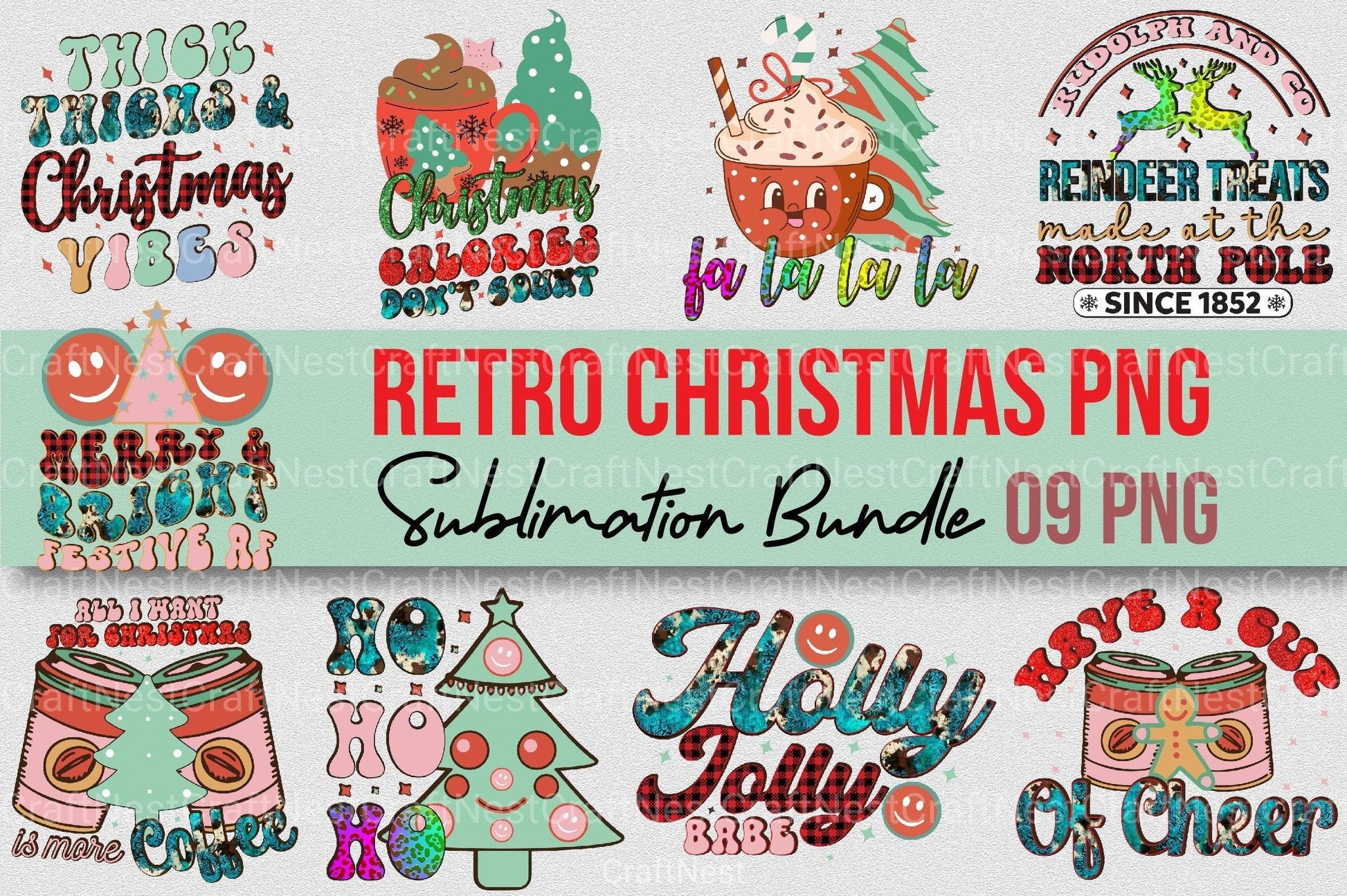 Retro Christmas Clipart Bundle - CraftNest - Digital Crafting and Art
