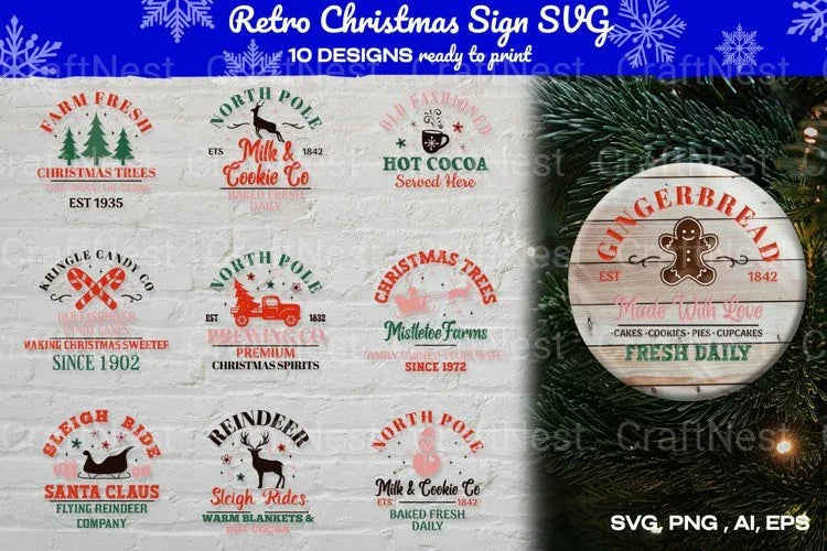 Retro Christmas Sign SVG Bundle - CraftNest - Digital Crafting and Art