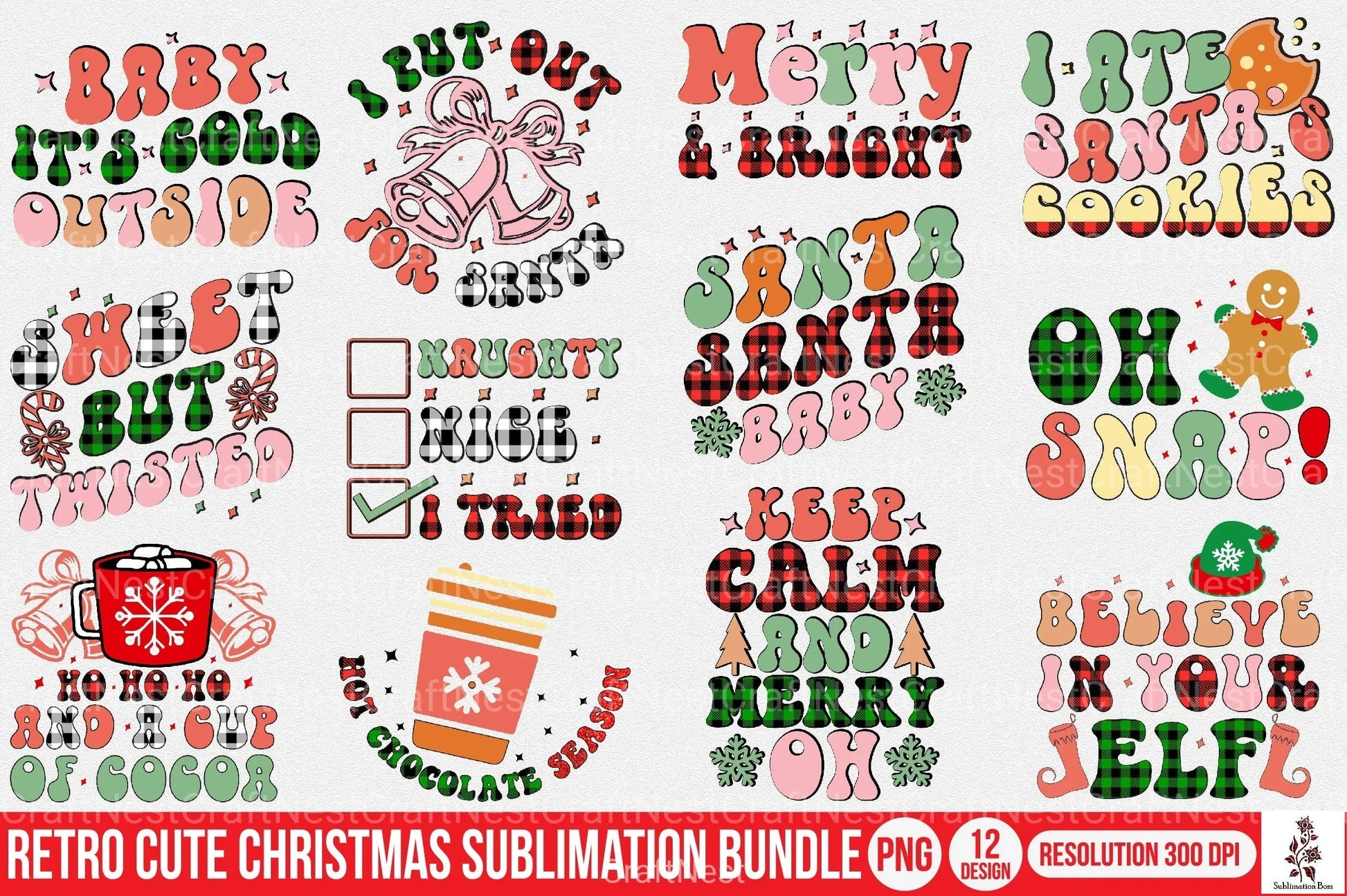 Retro Cute Christmas Clipart Bundle - CraftNest - Digital Crafting and Art