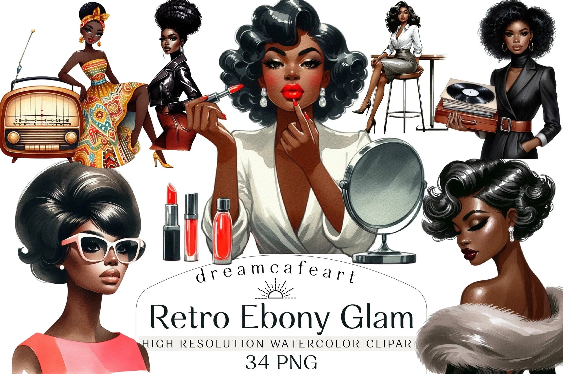 Retro Ebony Glam Clipart Bundle - CraftNest - Digital Crafting and Art