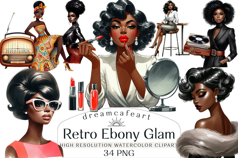 Retro Ebony Glam Clipart Bundle - CraftNest - Digital Crafting and Art