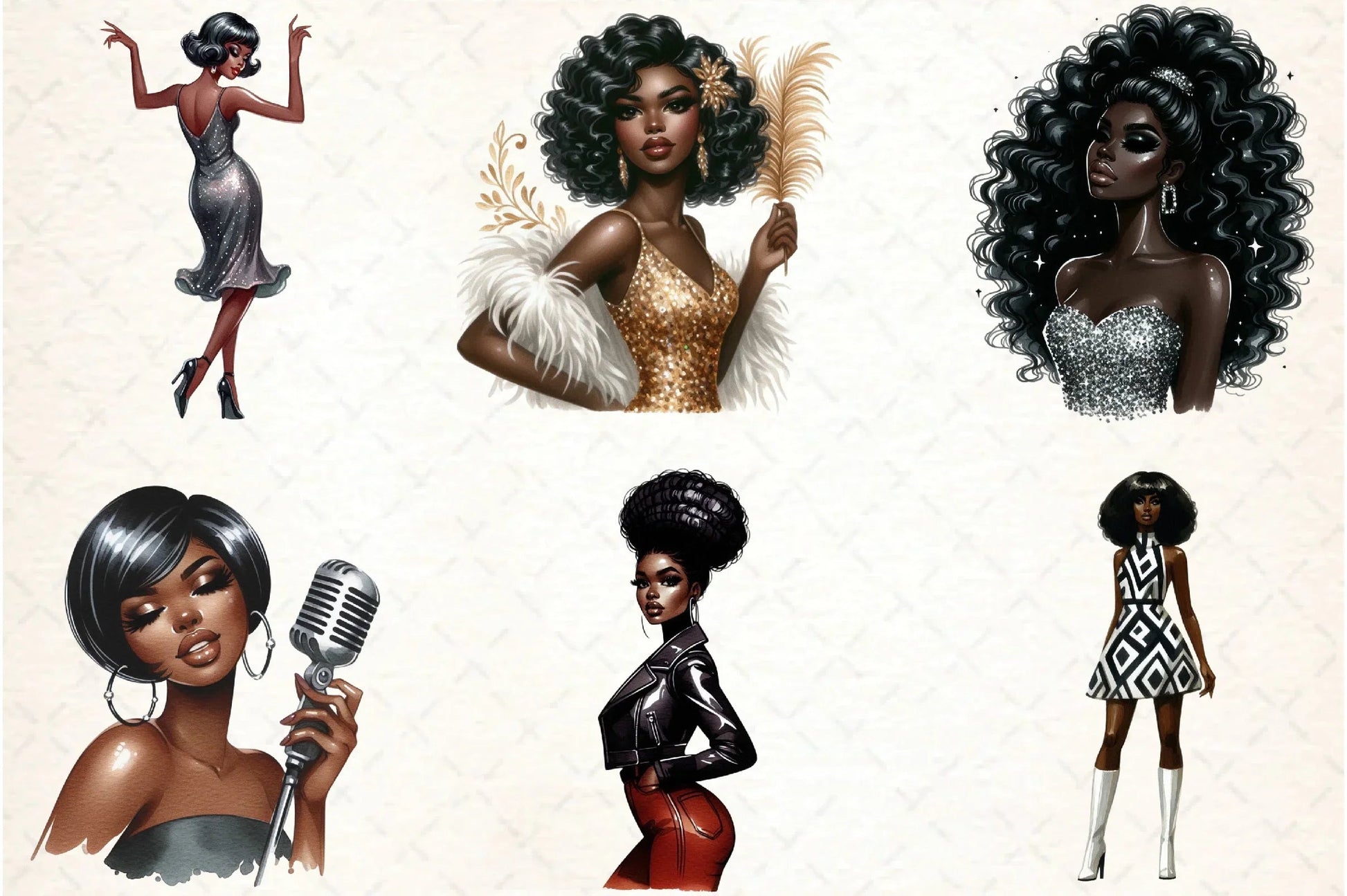 Retro Ebony Glam Clipart Bundle - CraftNest - Digital Crafting and Art