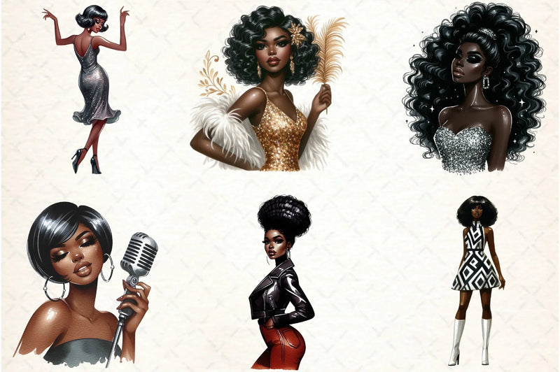 Retro Ebony Glam Clipart Bundle - CraftNest - Digital Crafting and Art