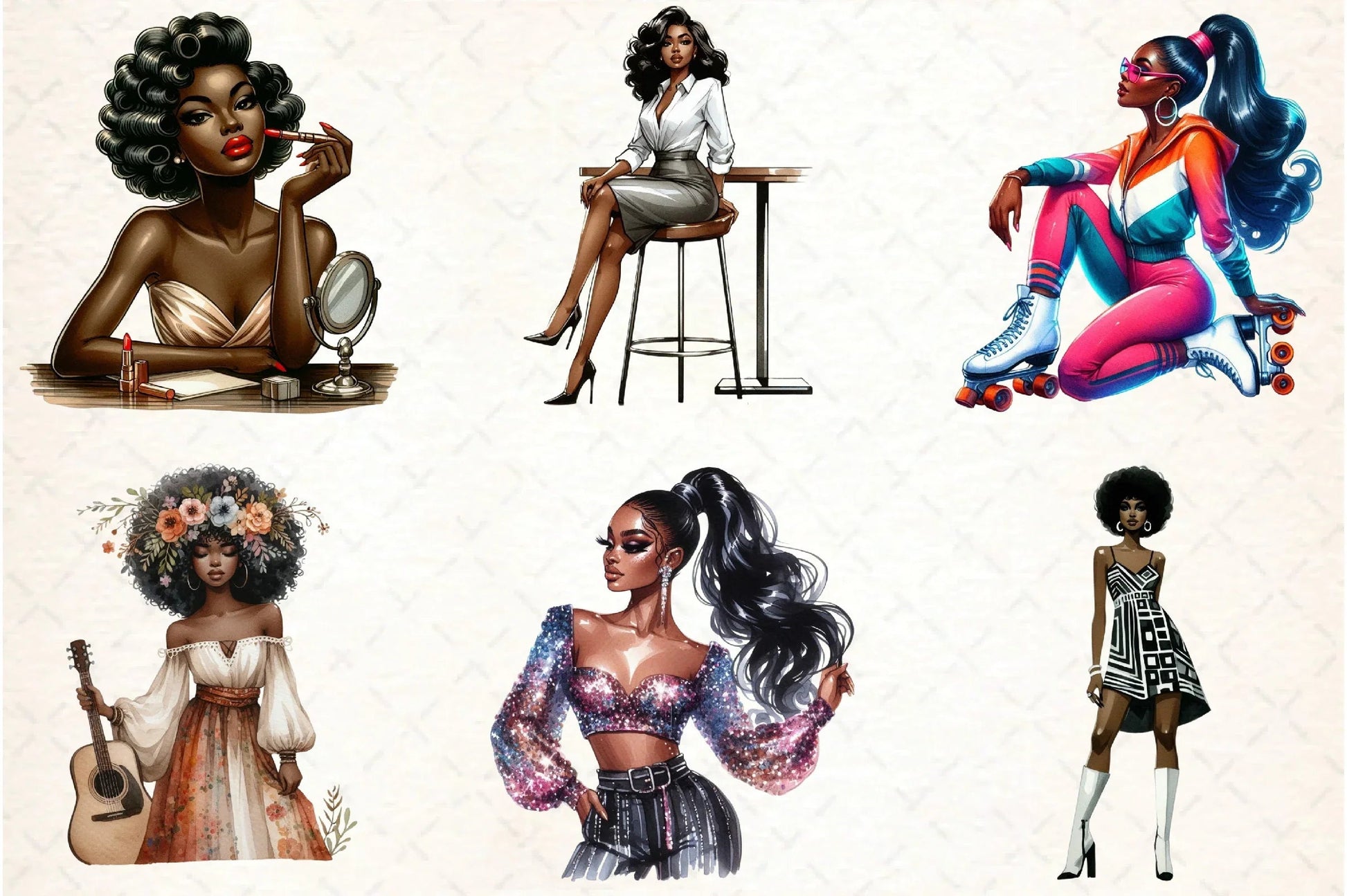Retro Ebony Glam Clipart Bundle - CraftNest - Digital Crafting and Art