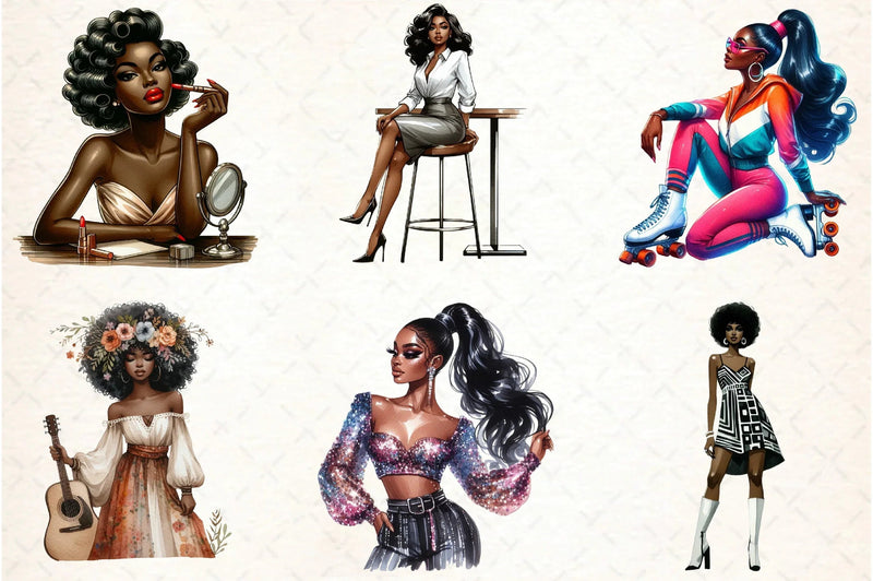 Retro Ebony Glam Clipart Bundle - CraftNest - Digital Crafting and Art