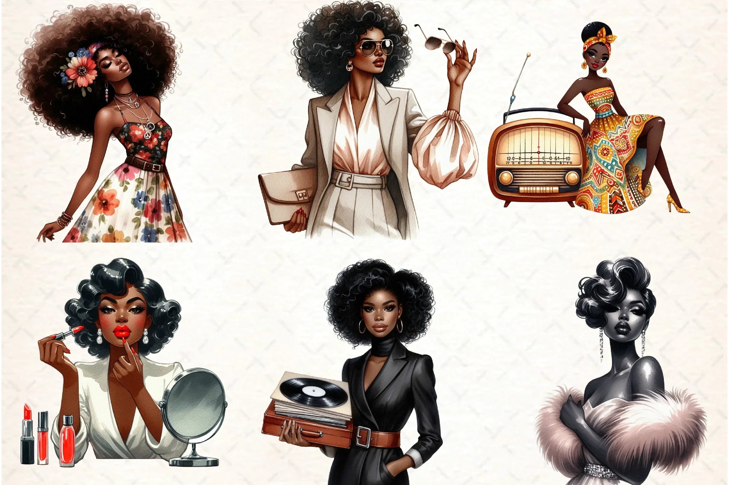 Retro Ebony Glam Clipart Bundle - CraftNest - Digital Crafting and Art