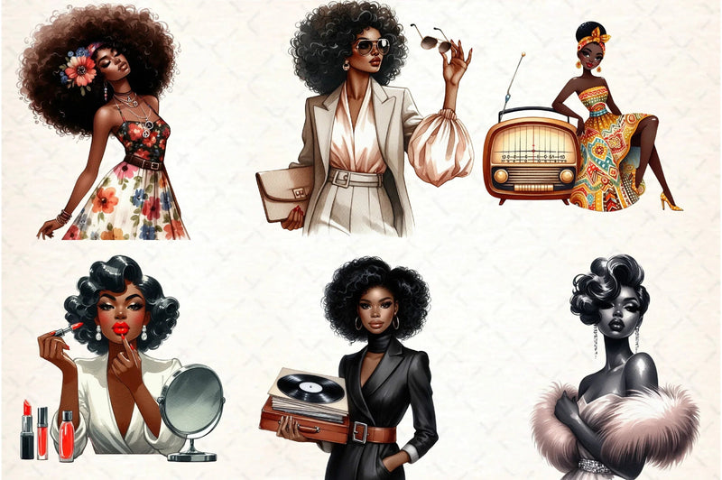Retro Ebony Glam Clipart Bundle - CraftNest - Digital Crafting and Art