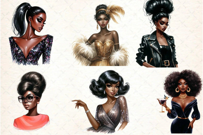 Retro Ebony Glam Clipart Bundle - CraftNest - Digital Crafting and Art