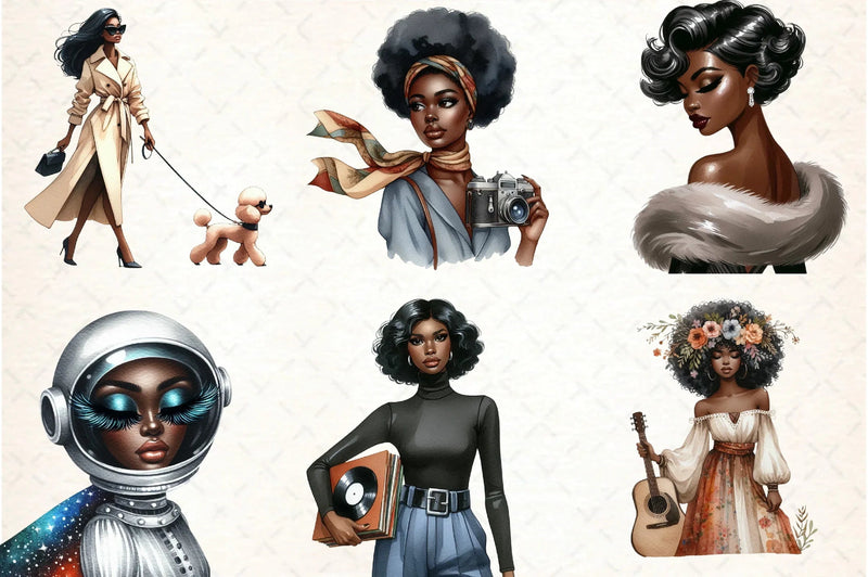 Retro Ebony Glam Clipart Bundle - CraftNest - Digital Crafting and Art