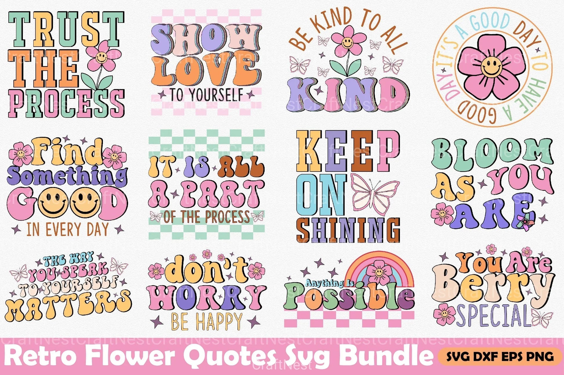 Retro Flower Quotes Bundle - CraftNest - Digital Crafting and Art