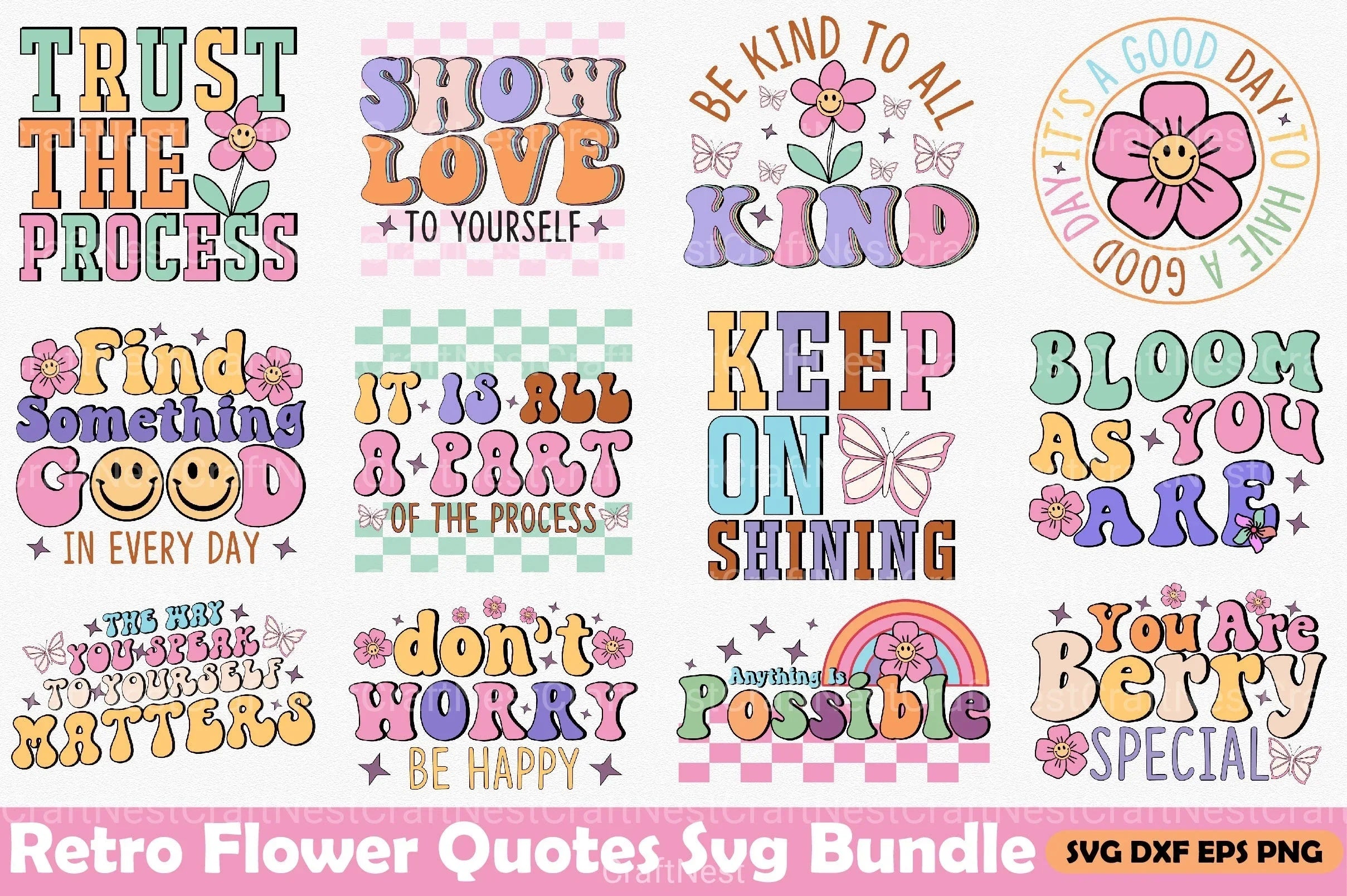 Retro Flower Quotes Bundle - CraftNest - Digital Crafting and Art