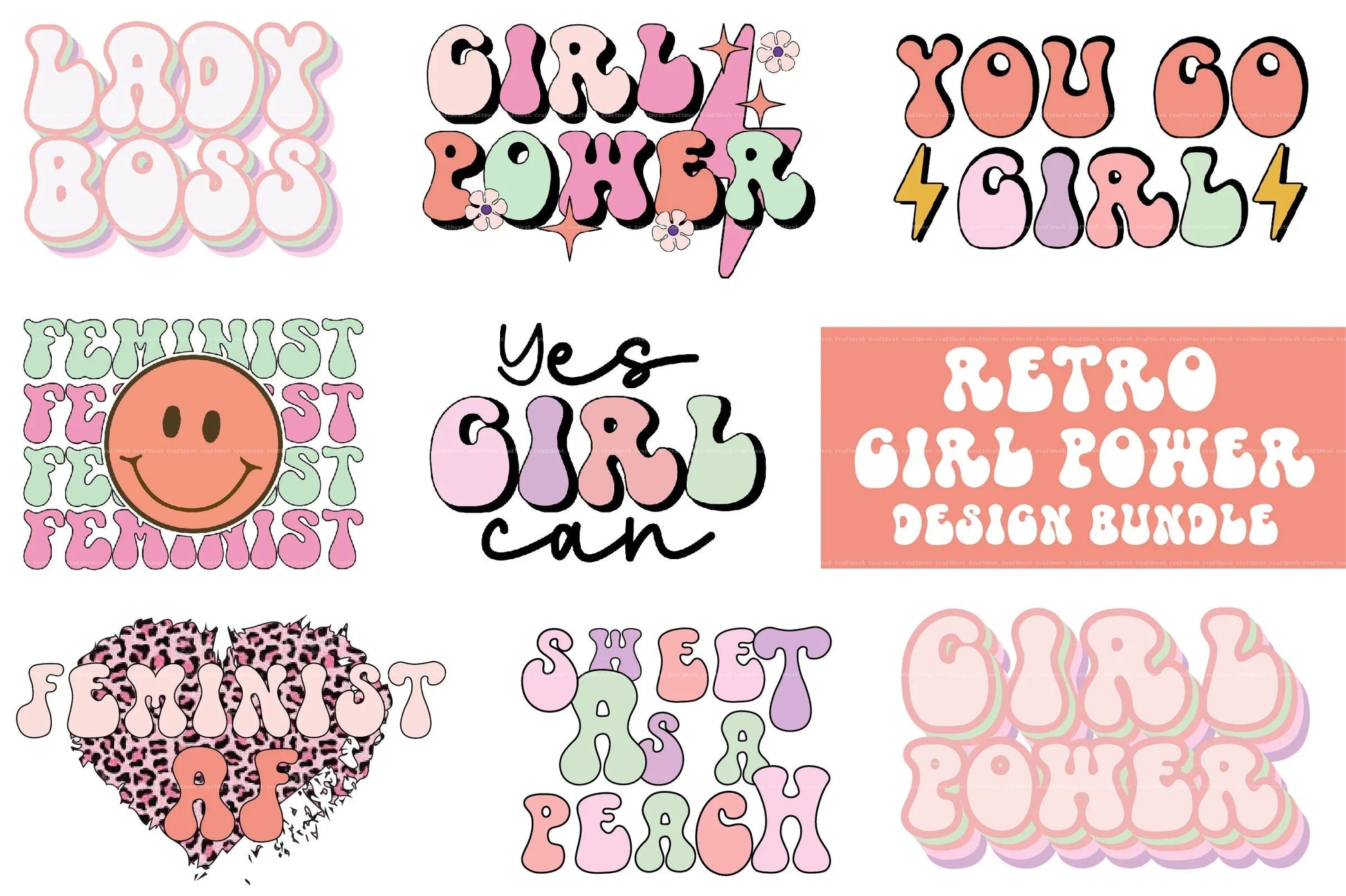 Retro Girl Power Quote SVG Bundle - CraftNest - Digital Crafting and Art