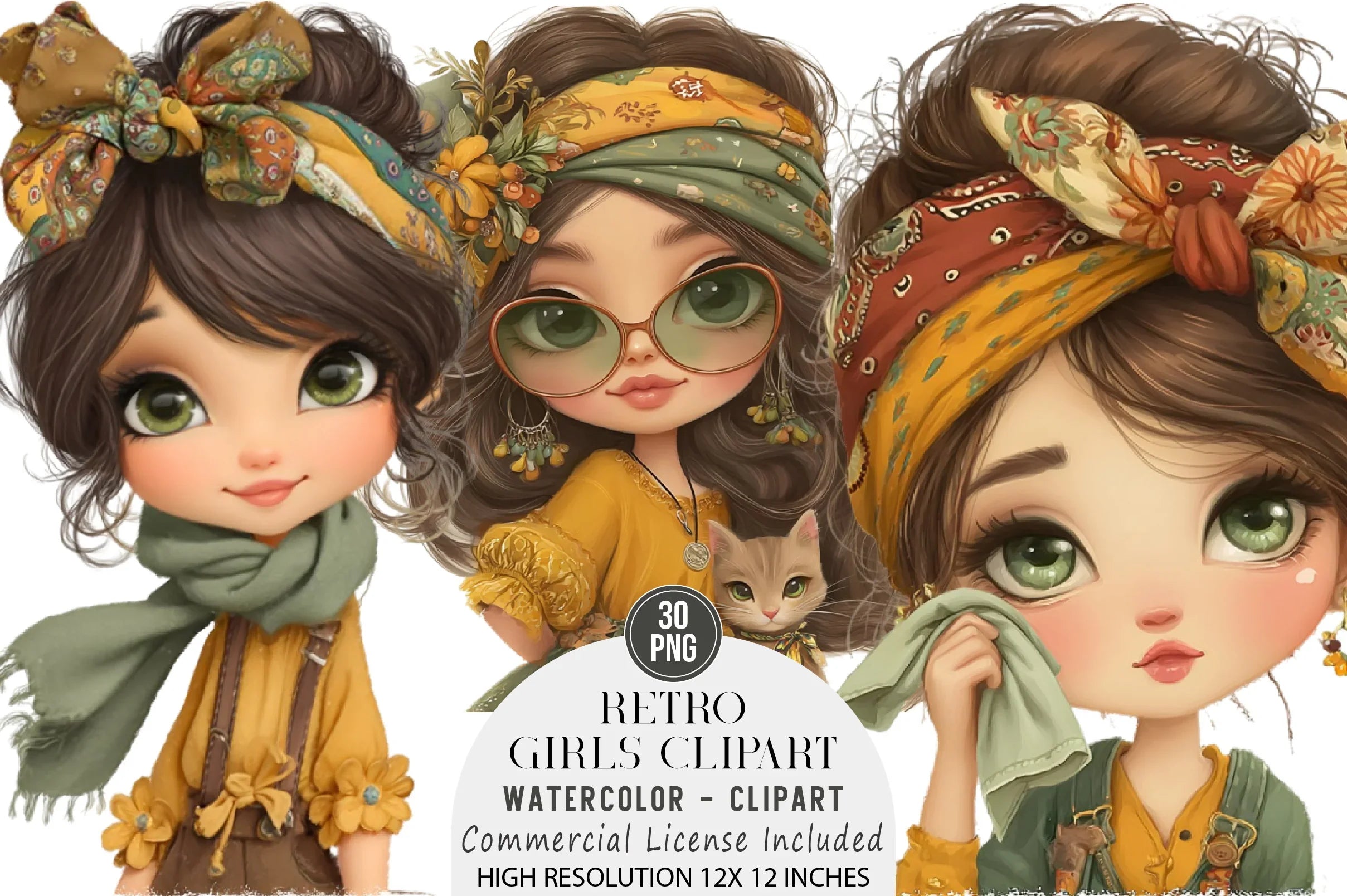 Retro Girls Clipart Bundle - CraftNest - Digital Crafting and Art