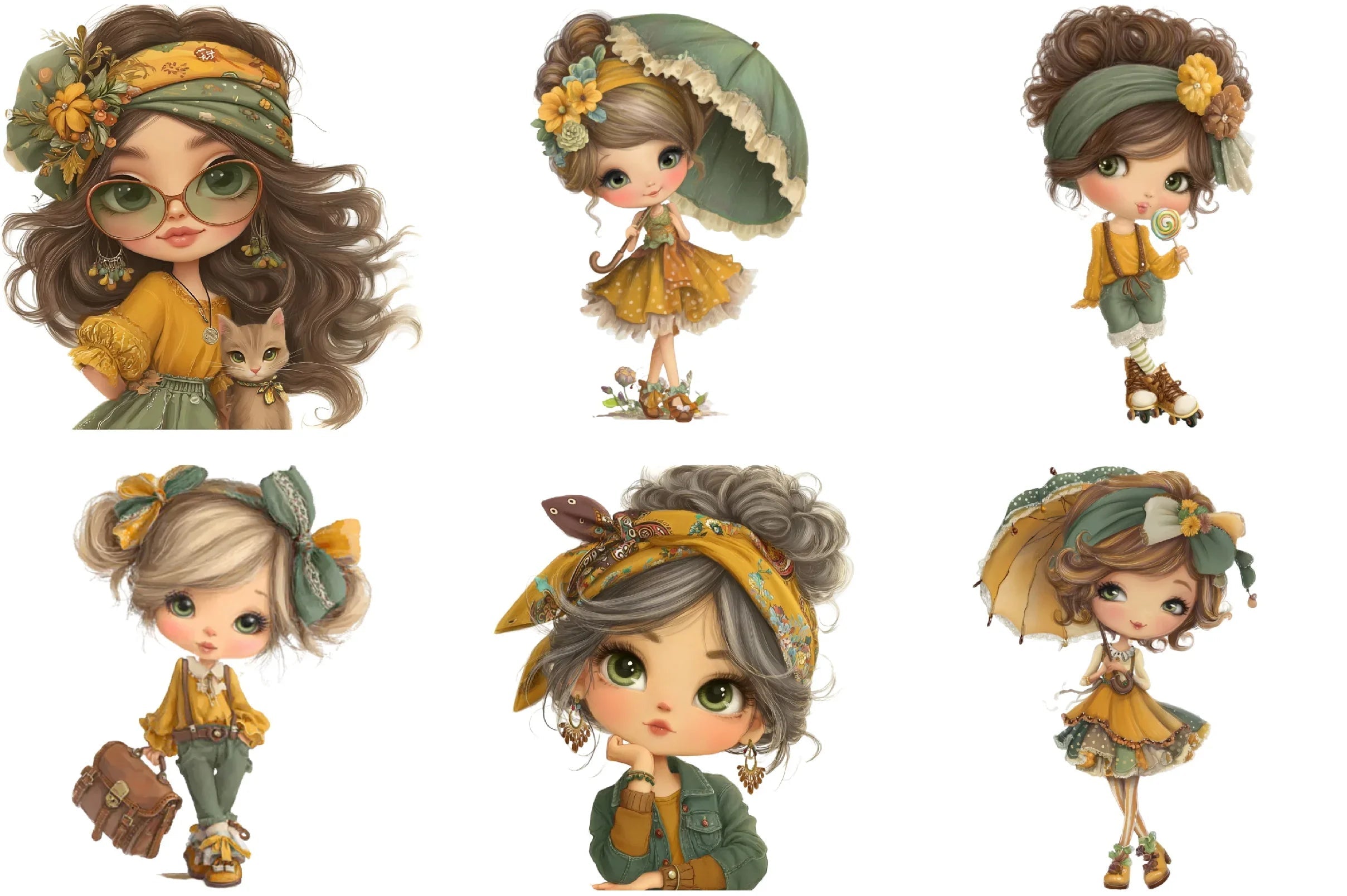 Retro Girls Clipart Bundle - CraftNest - Digital Crafting and Art