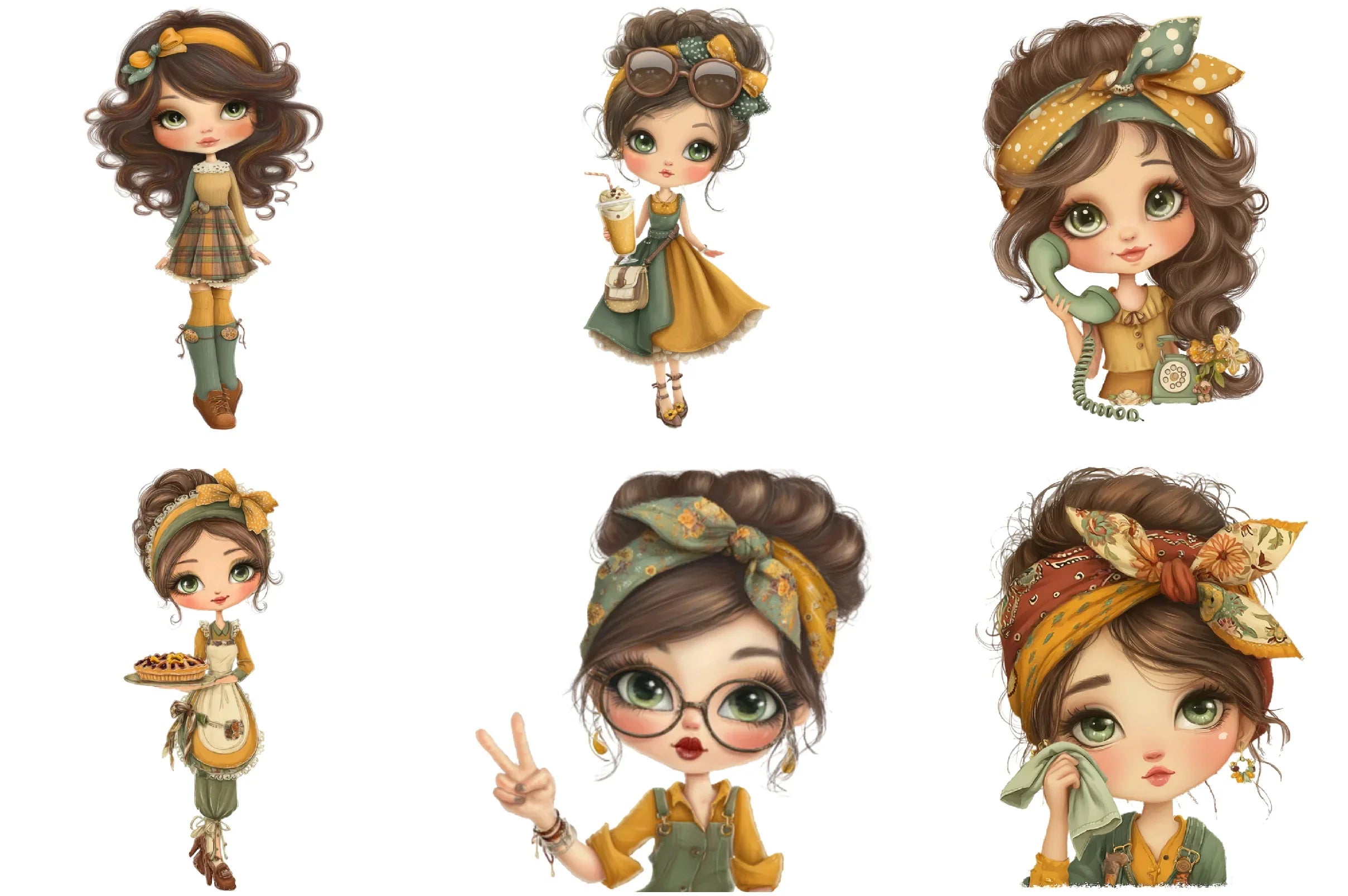 Retro Girls Clipart Bundle - CraftNest - Digital Crafting and Art