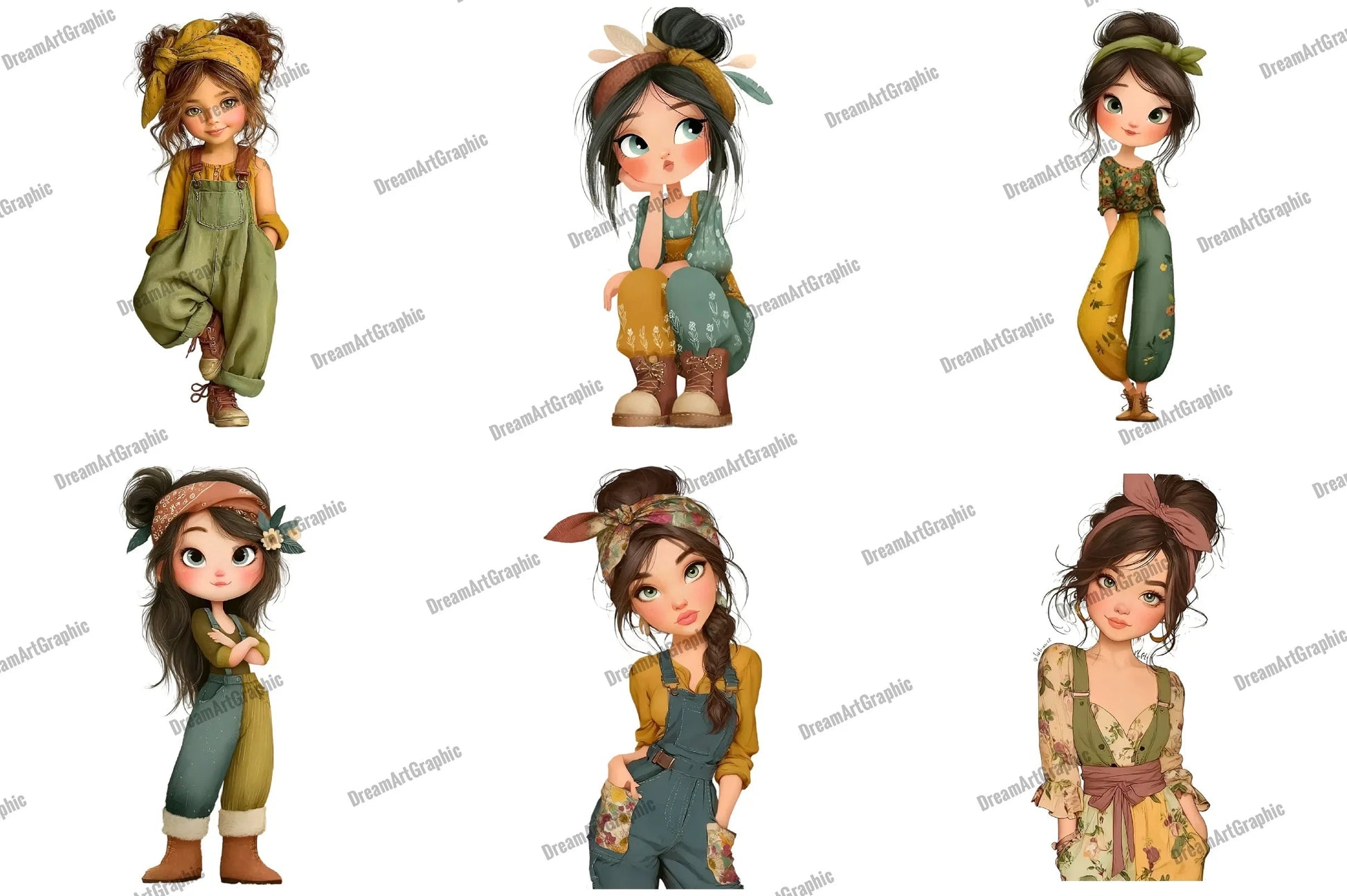 Retro Girls Clipart Bundle - CraftNest - Digital Crafting and Art