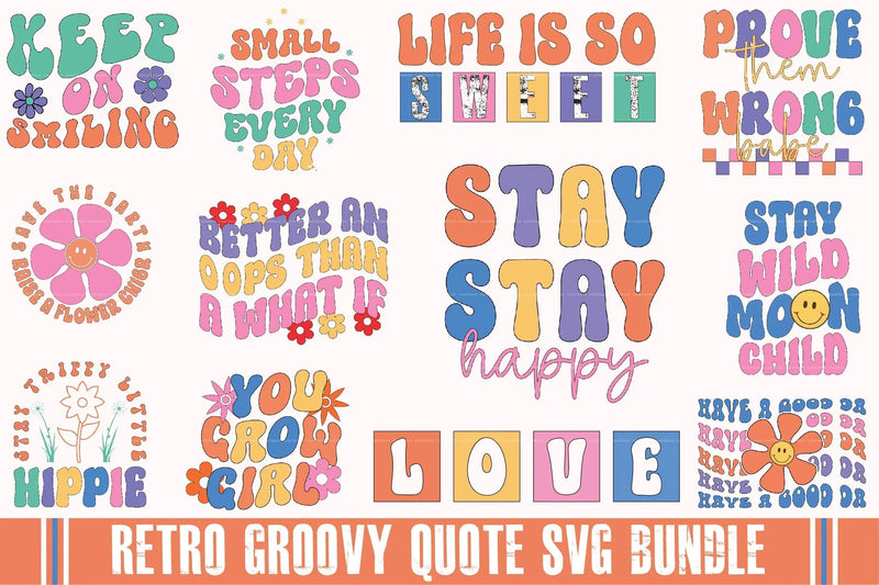 Retro Groovy Quote SVG Bundle - CraftNest - Digital Crafting and Art