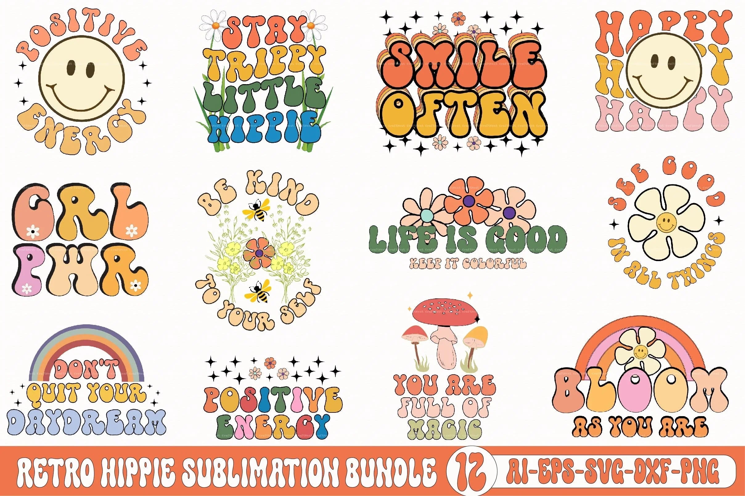 Retro Hippie SVG Bundle